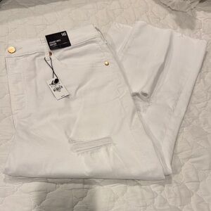 Express straight ankle High rose White Distressed Jeans